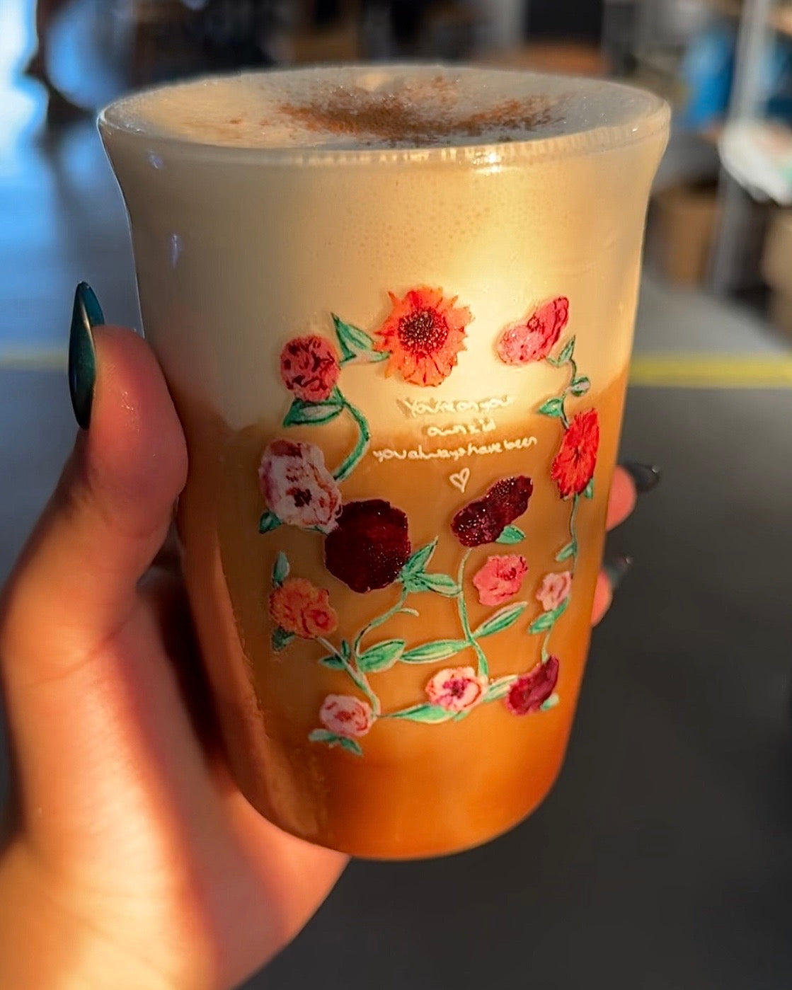 Vintage Floral Glass Cup | 16oz Aesthetic Coffee Tumbler