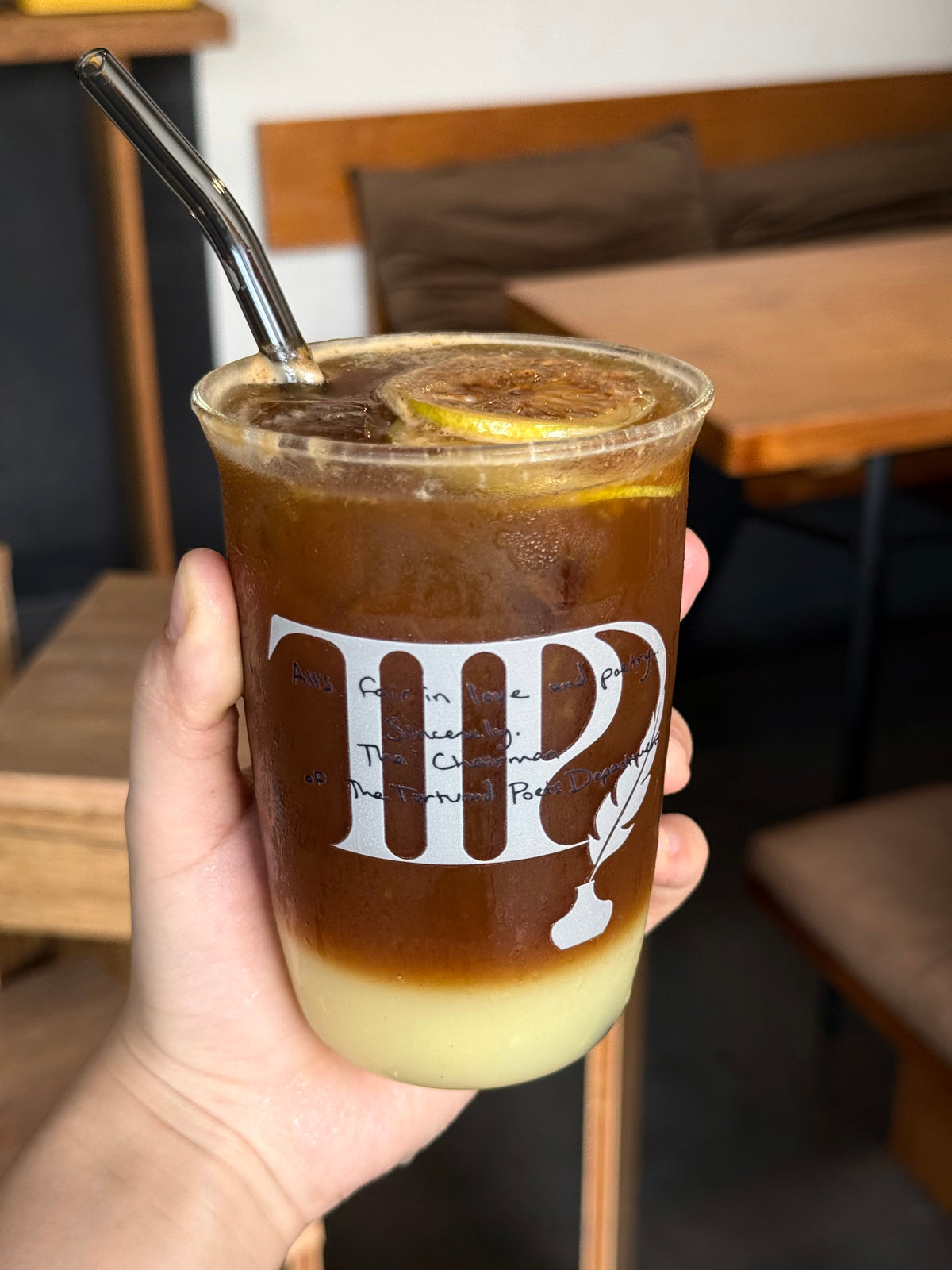 Vintage Poetry Glass Cup | 16oz Literary Aesthetic Tumbler with Gray Glass Straw