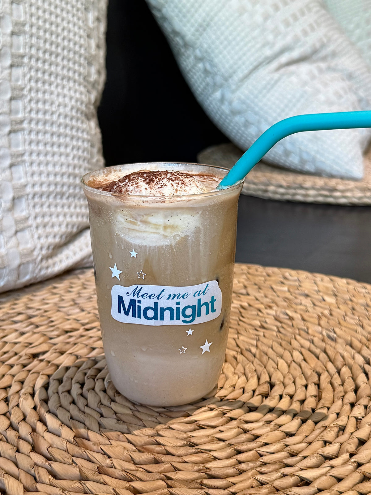 Retro Starry Glass Cup | 16oz Celestial Night Tumbler with Blue Silicone Straw