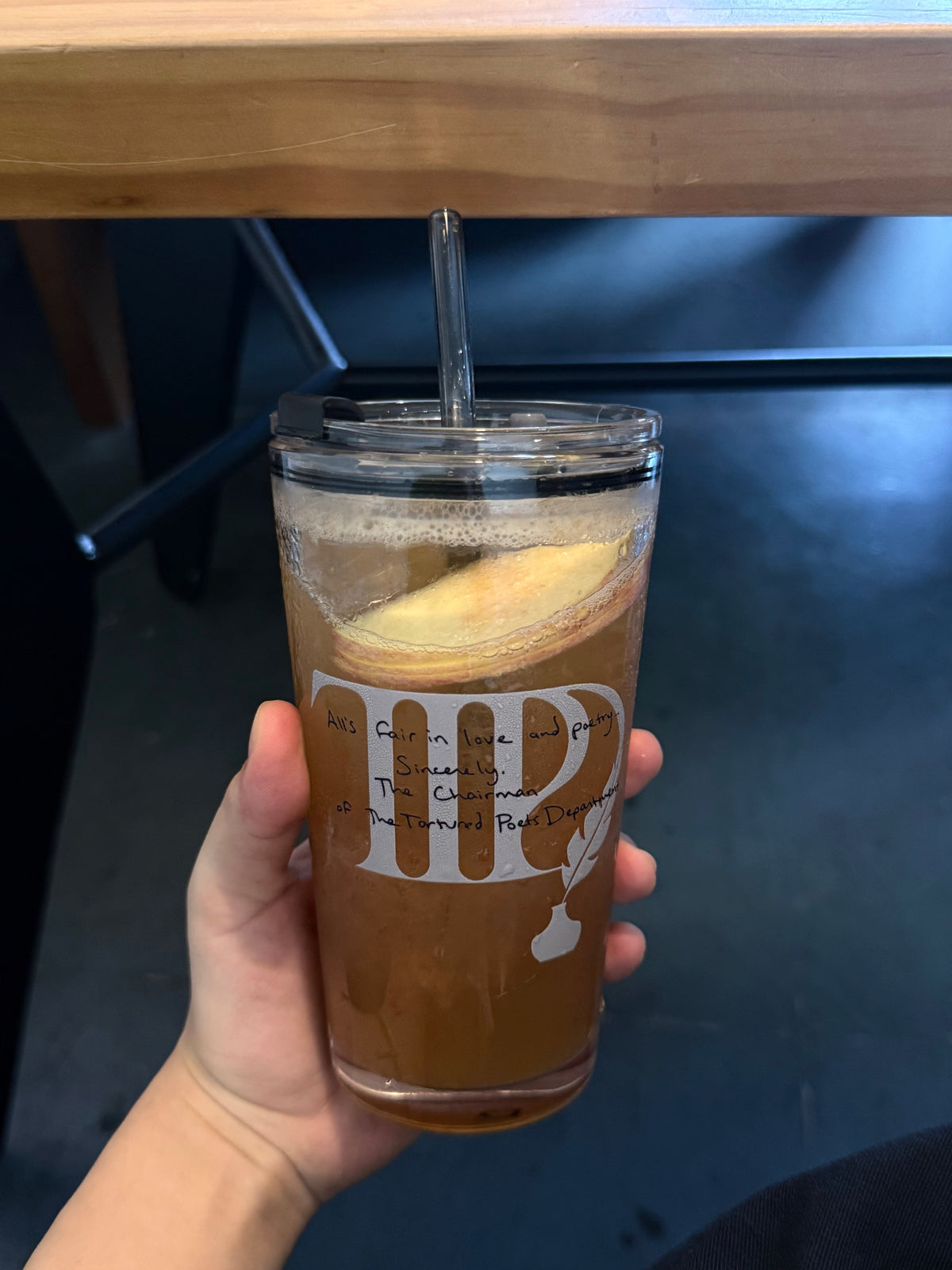 Vintage Poetry Glass Tumbler | 17.6oz Cup with Gray Glass Straw