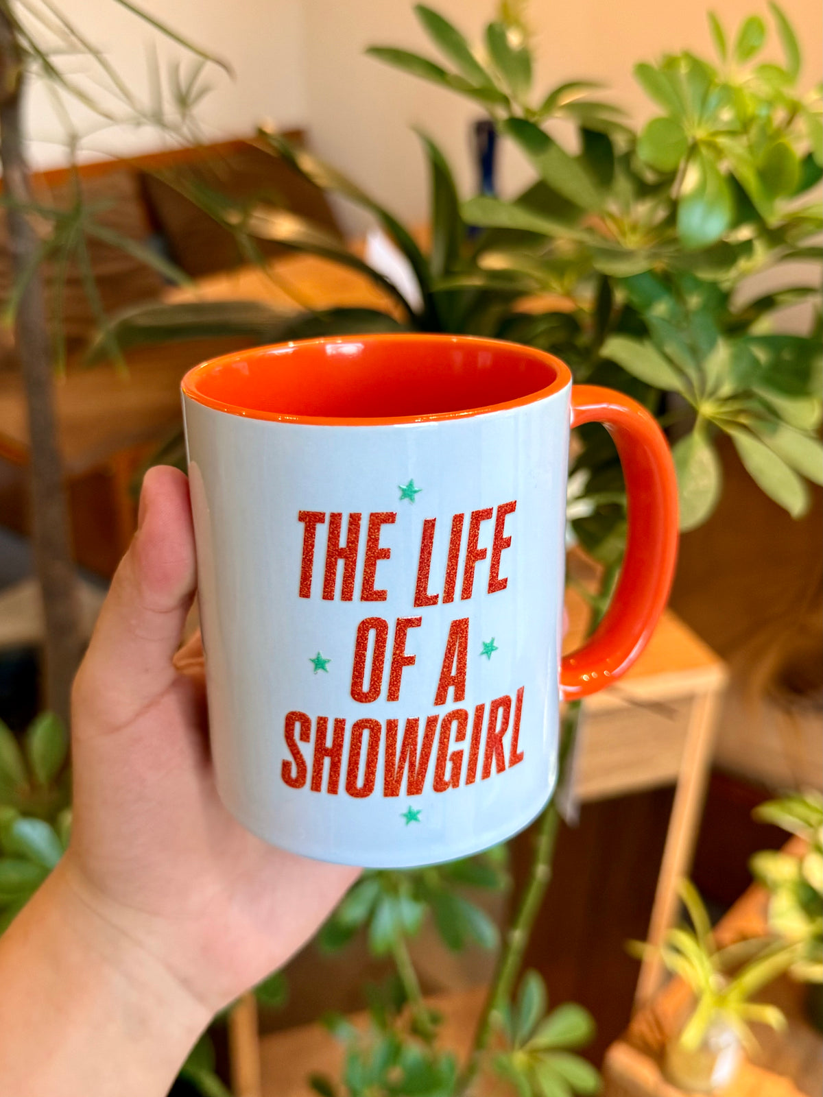 Glamorous Stage-Inspired Ceramic Coffee Mug｜12oz Bold Orange & Aqua Star Aesthetic