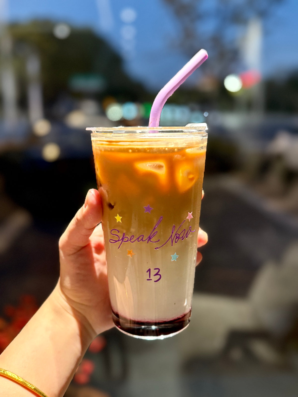 Dreamy Purple Starry Glass Tumbler – Whimsical Era-Inspired Aesthetic｜17.6oz with Lid & Purple Silicone Straw