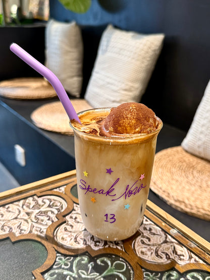 Dreamy Purple Starry Glass Cup – Whimsical Era-Inspired Aesthetic｜16oz with Purple Silicone Straw Included