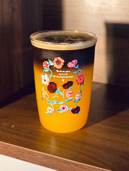 Vintage Floral Glass Cup | 16oz Aesthetic Coffee Tumbler