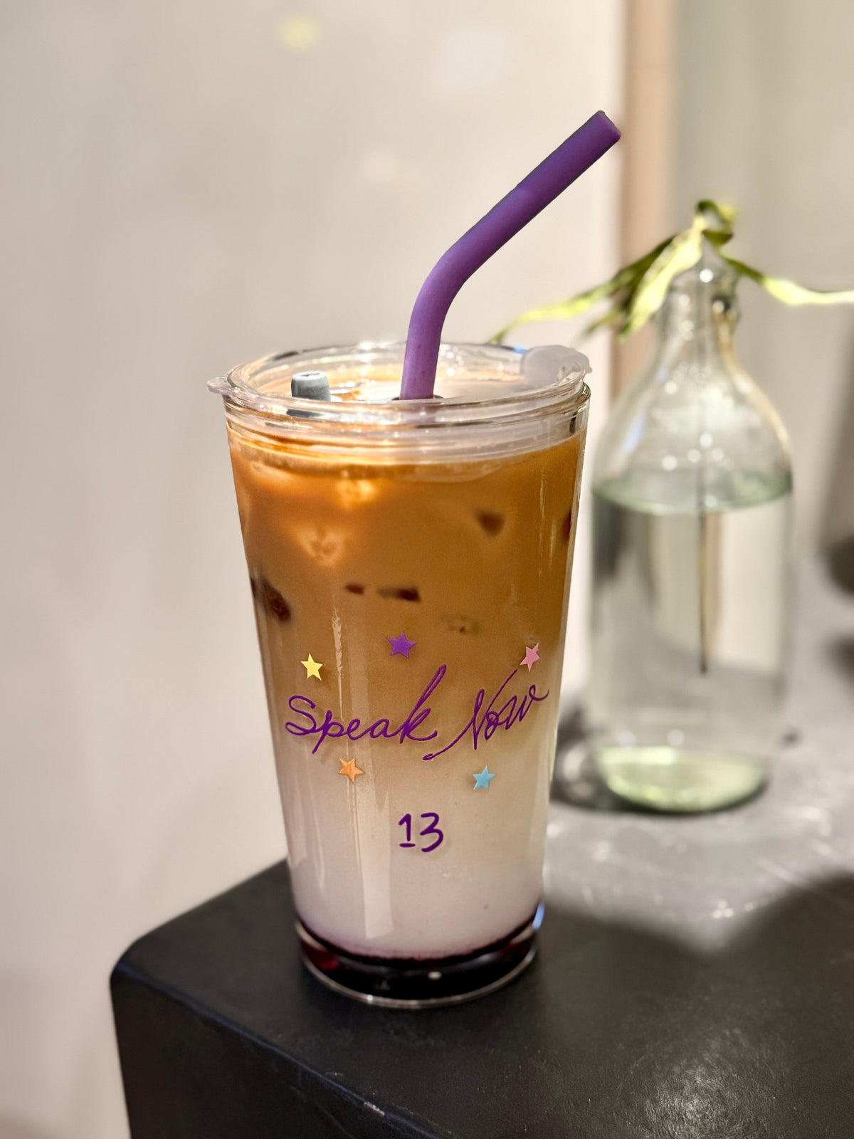 Dreamy Purple Starry Glass Tumbler – Whimsical Era-Inspired Aesthetic｜17.6oz with Lid & Purple Silicone Straw