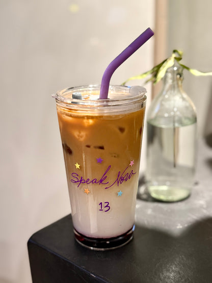 Dreamy Purple Starry Glass Tumbler – Whimsical Era-Inspired Aesthetic｜17.6oz with Lid & Purple Silicone Straw