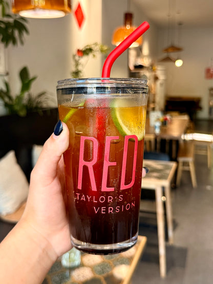 Vintage Crimson Glass Tumbler with Lid | 17.6oz Retro Aesthetic Cup with Red Silicone Straw