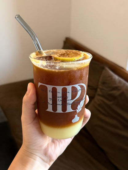 Vintage Poetry Glass Cup | 16oz Literary Aesthetic Tumbler with Gray Glass Straw