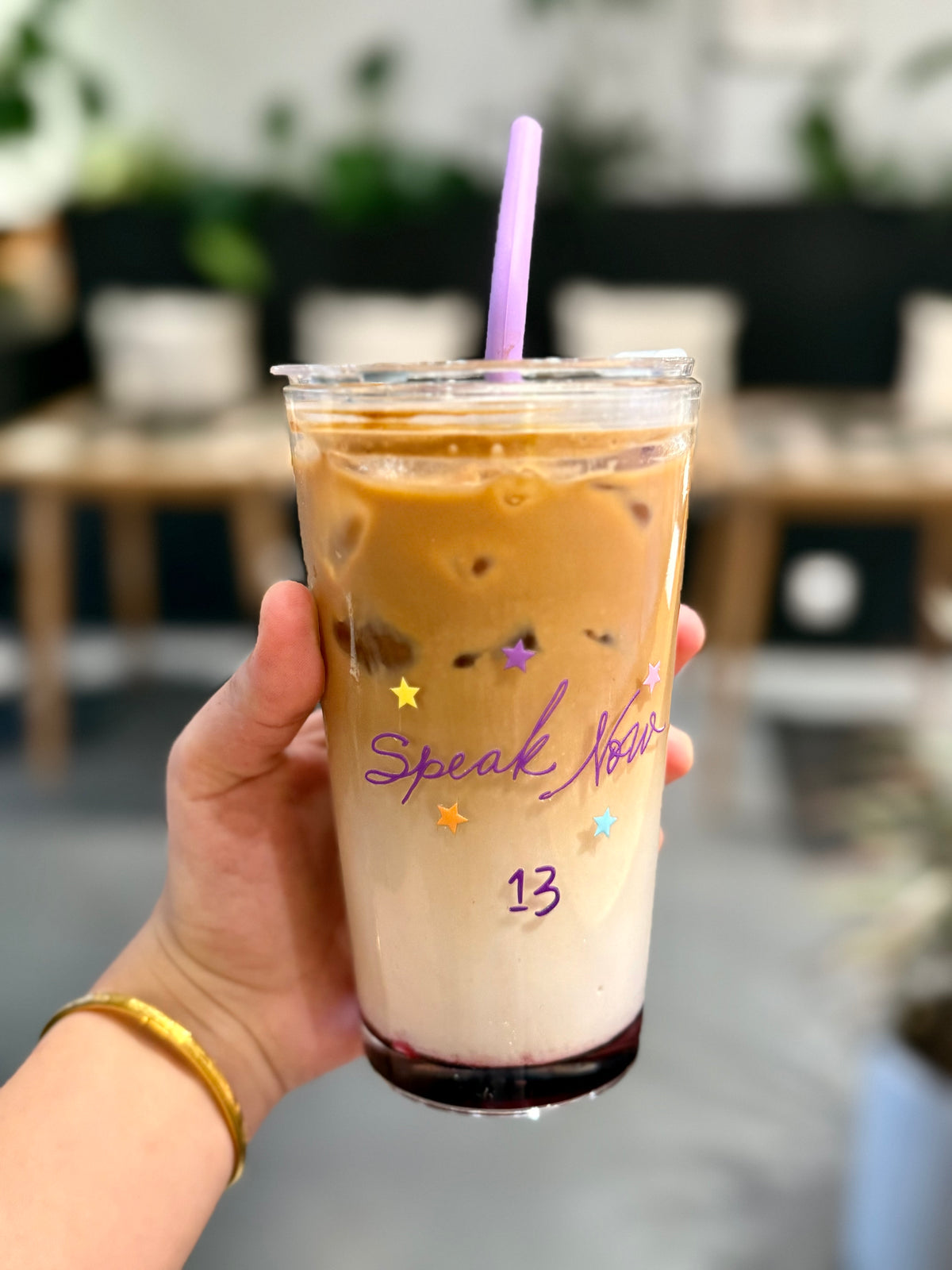Dreamy Purple Starry Glass Tumbler – Whimsical Era-Inspired Aesthetic｜17.6oz with Lid & Purple Silicone Straw