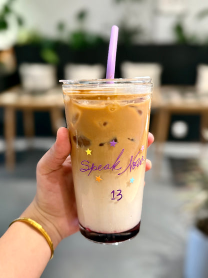 Dreamy Purple Starry Glass Tumbler – Whimsical Era-Inspired Aesthetic｜17.6oz with Lid & Purple Silicone Straw