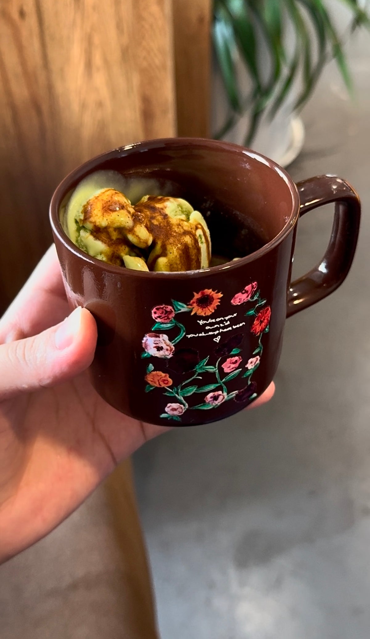 Vintage Floral Brown Ceramic Mug | 9oz Coffee & Matcha Cup