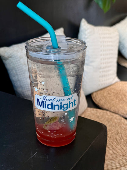 Retro Starry Glass Tumbler with Lid | 17.6oz Celestial Night Cup with Blue Silicone Straw