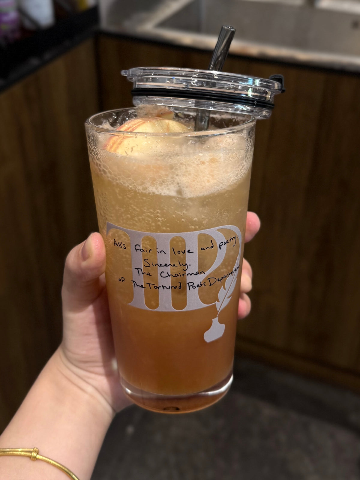 Vintage Poetry Glass Tumbler | 17.6oz Cup with Gray Glass Straw