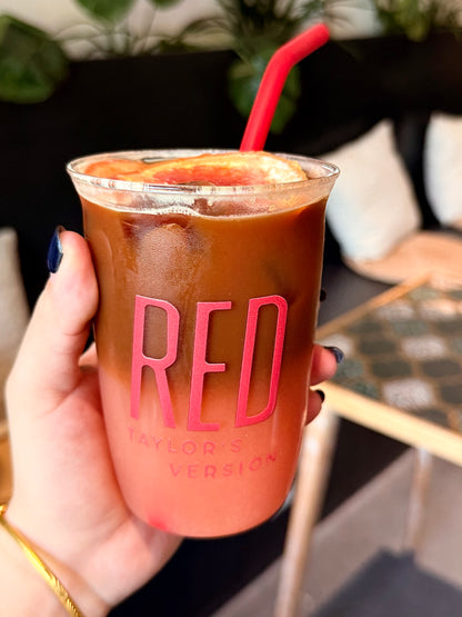 Vintage Crimson Glass Cup | 16oz Retro Aesthetic Tumbler with Red Silicone Straw