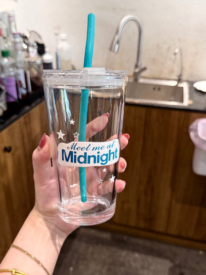 Retro Starry Glass Tumbler with Lid | 17.6oz Celestial Night Cup with Blue Silicone Straw