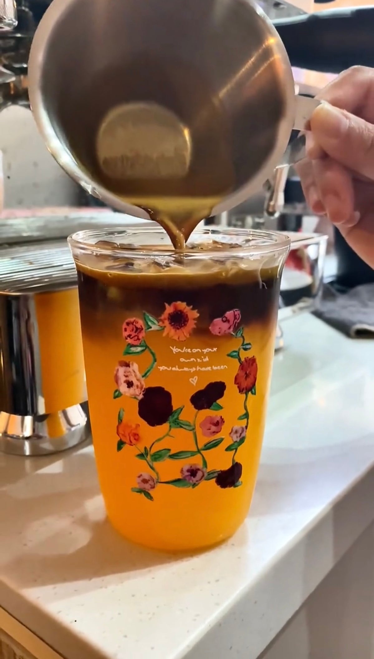 Vintage Floral Glass Cup | 16oz Aesthetic Coffee Tumbler