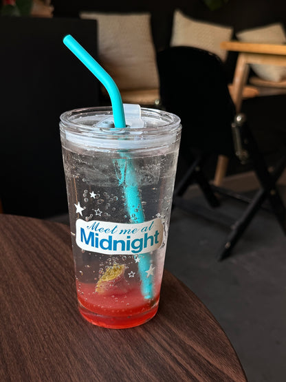 Retro Starry Glass Tumbler with Lid | 17.6oz Celestial Night Cup with Blue Silicone Straw