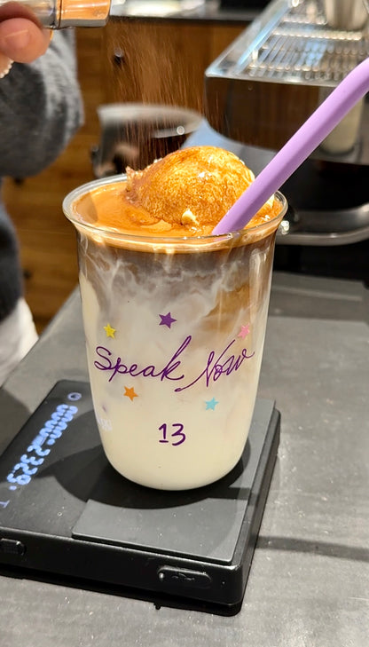 Dreamy Purple Starry Glass Cup – Whimsical Era-Inspired Aesthetic｜16oz with Purple Silicone Straw Included