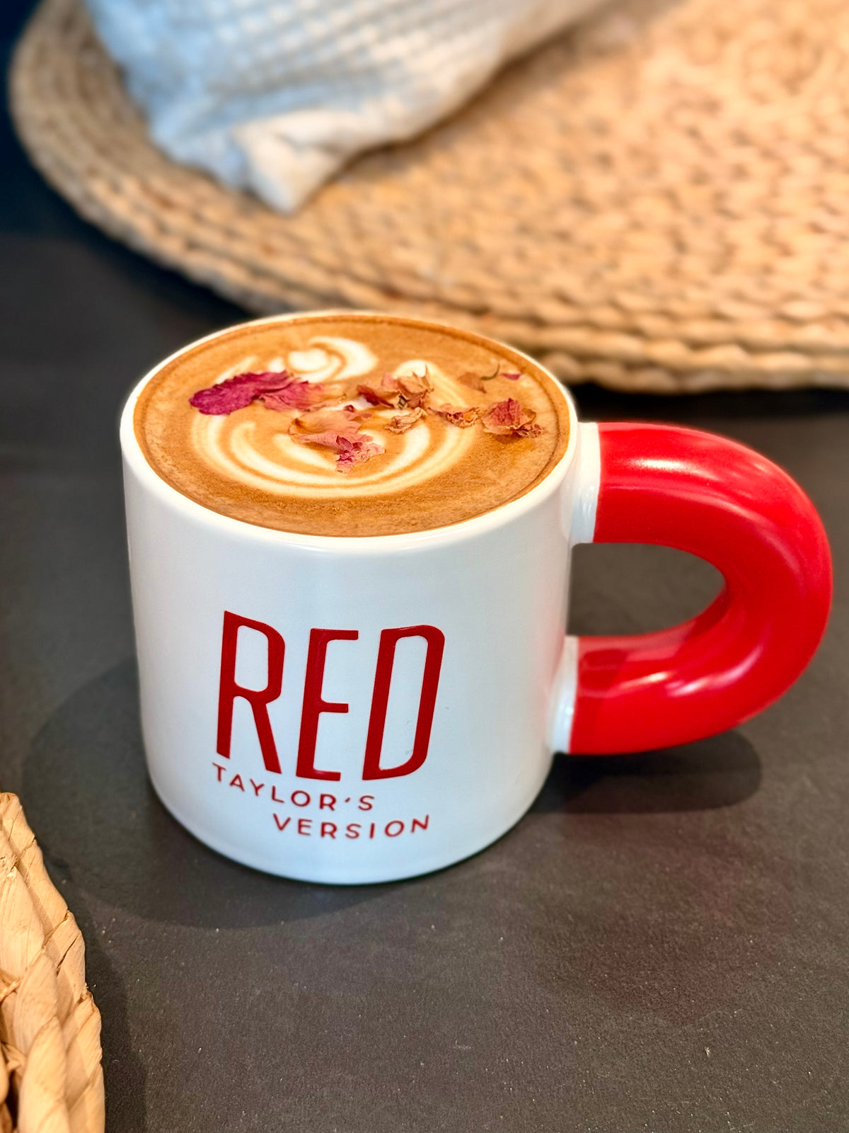 Vintage Crimson Ceramic Mug | 12oz Retro Music-Inspired Coffee Cup