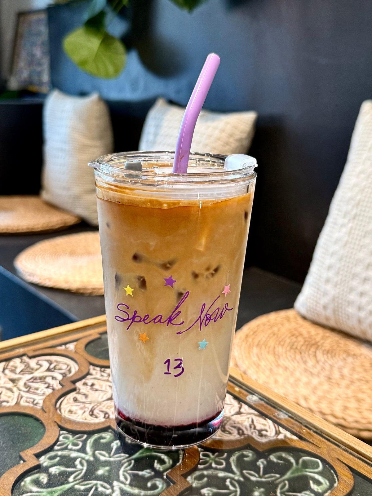 Dreamy Purple Starry Glass Tumbler – Whimsical Era-Inspired Aesthetic｜17.6oz with Lid & Purple Silicone Straw