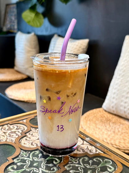 Dreamy Purple Starry Glass Tumbler – Whimsical Era-Inspired Aesthetic｜17.6oz with Lid & Purple Silicone Straw