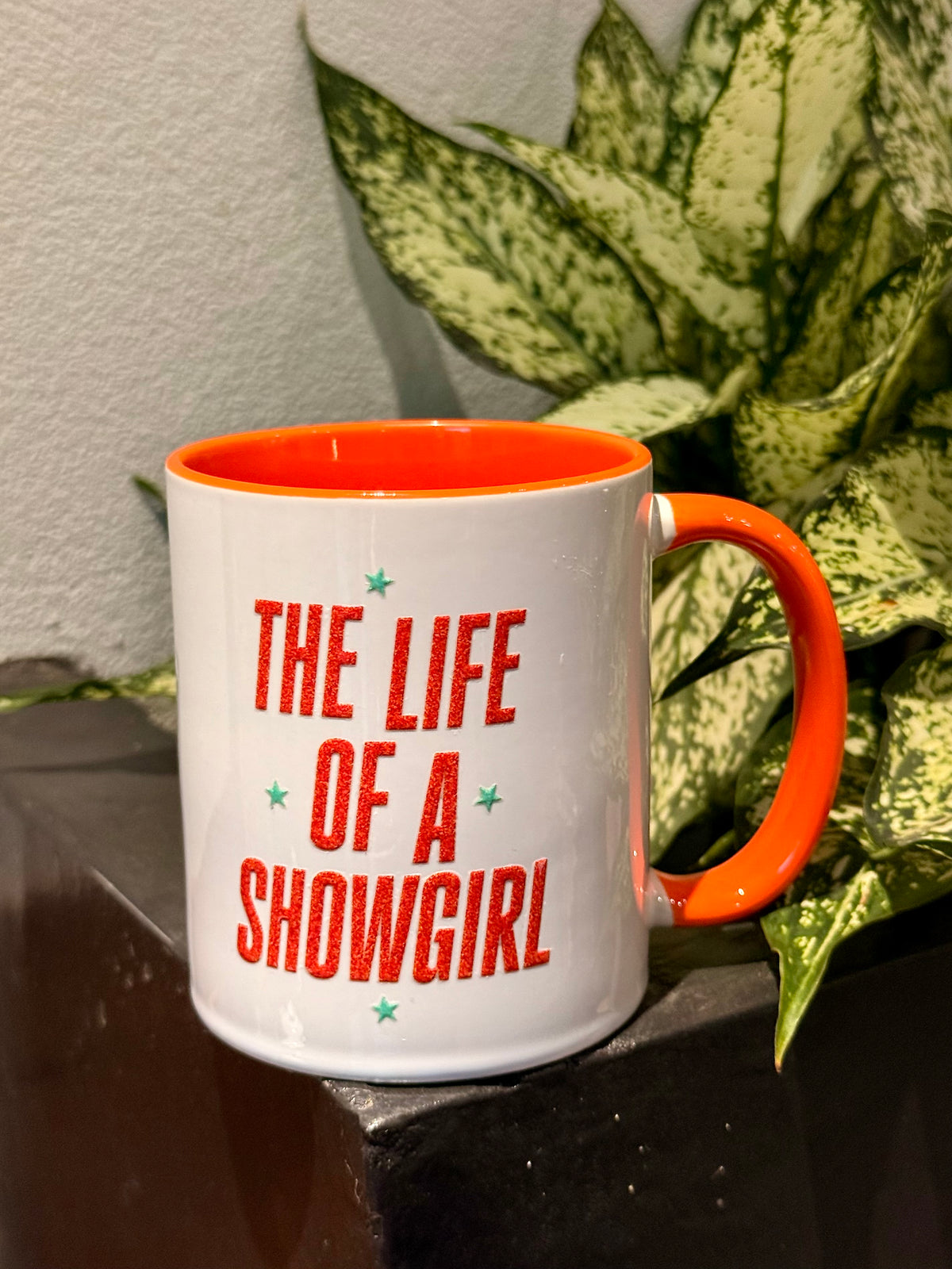 Glamorous Stage-Inspired Ceramic Coffee Mug｜12oz Bold Orange & Aqua Star Aesthetic