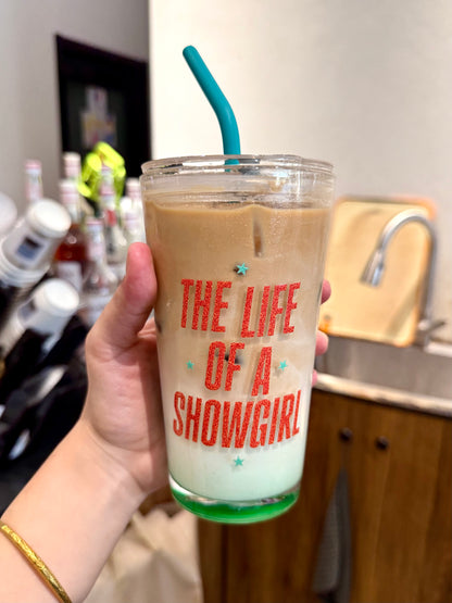 Glamorous Stage-Inspired Glass Cup – Vibrant Orange & Aqua Aesthetic｜17.6oz with Teal Silicone Straw Included