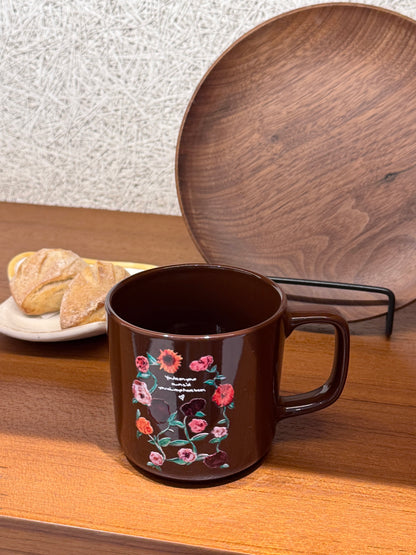Vintage Floral Brown Ceramic Mug | 9oz Coffee & Matcha Cup