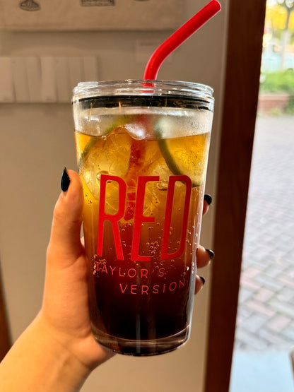 Vintage Crimson Glass Tumbler with Lid | 17.6oz Retro Aesthetic Cup with Red Silicone Straw