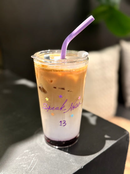 Dreamy Purple Starry Glass Tumbler – Whimsical Era-Inspired Aesthetic｜17.6oz with Lid & Purple Silicone Straw